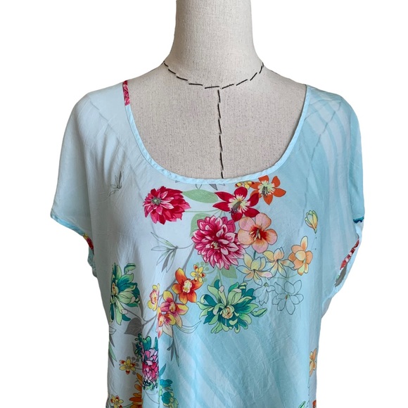 Johnny Was Floral Print Short Sleeve Tunic Rayon Top Cover Up Medium - Picture 2 of 8